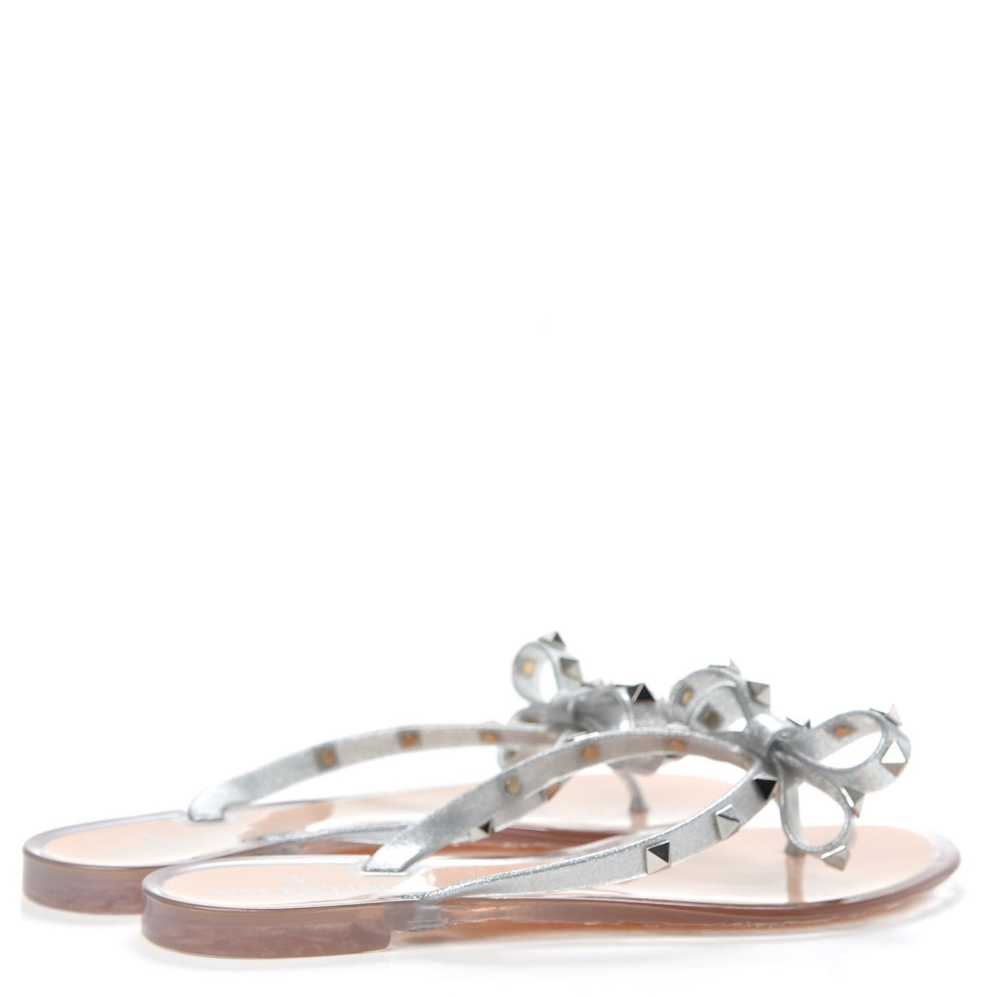 PVC Jelly Rockstud Bow Thong Sandals 38 Silver