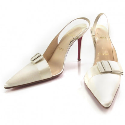 Christian Louboutin Satin Slingback Pumps 39.5 Ivory 1 of 8
