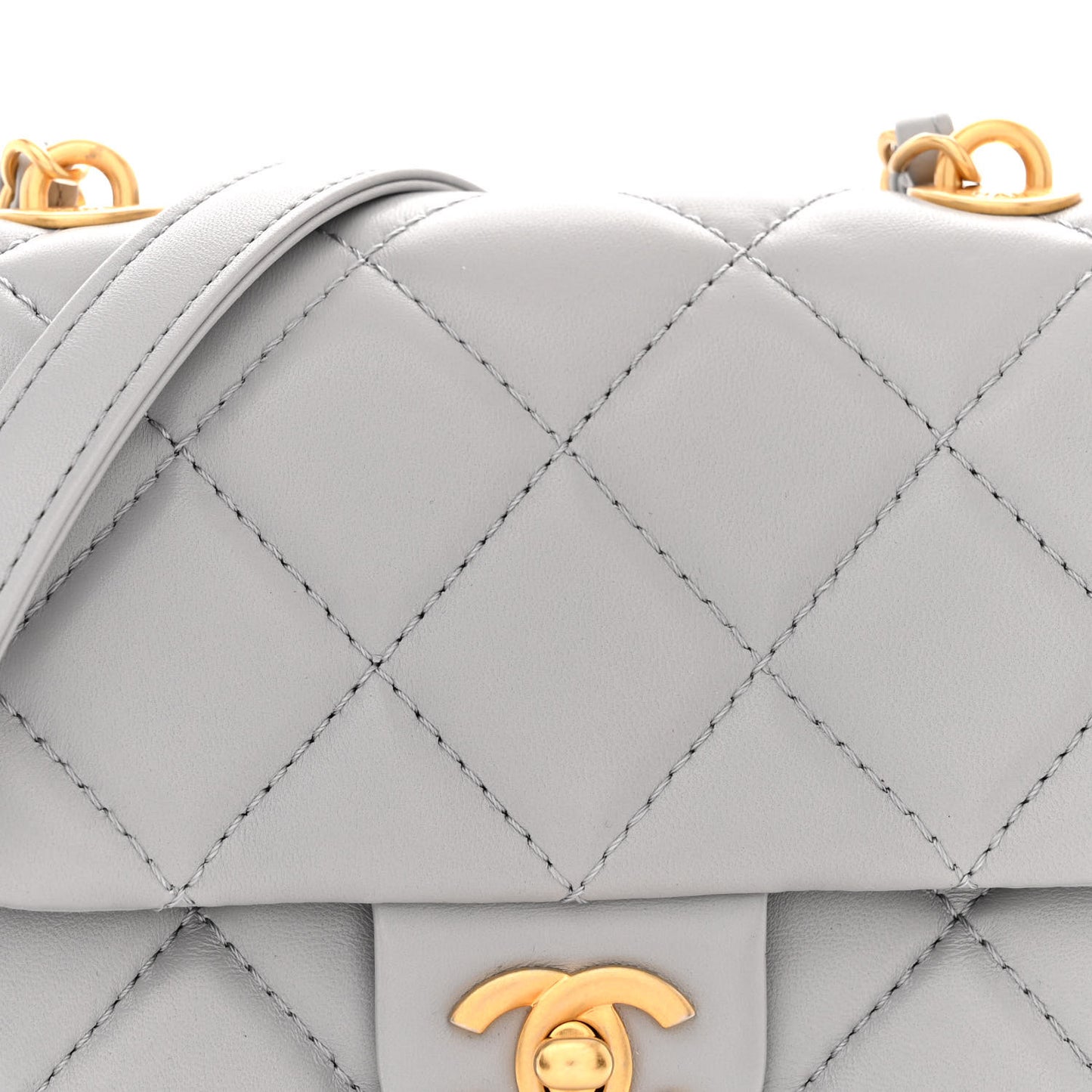 Lambskin Quilted Mini Flap Light Grey