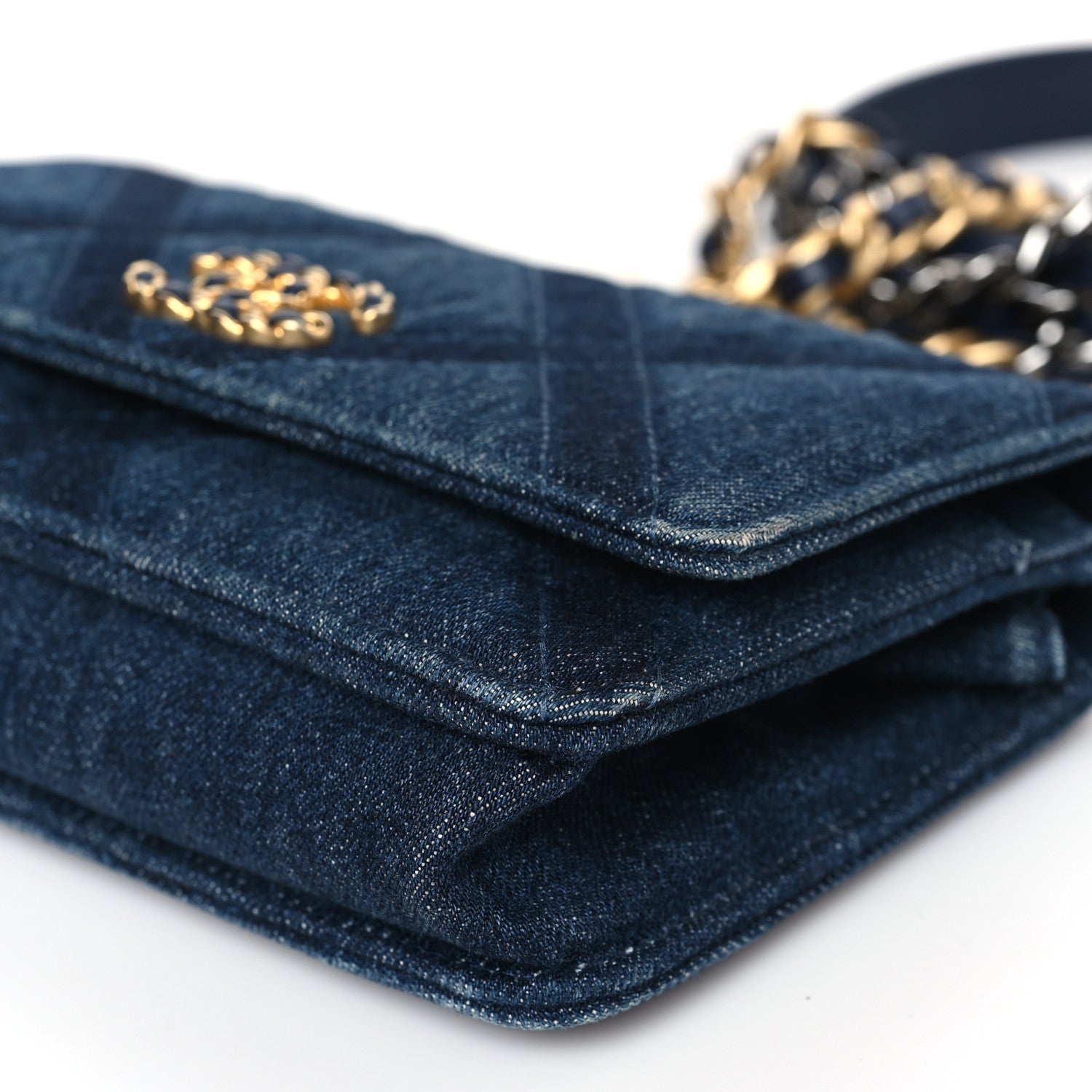 Chanel Denim Quilted Chanel 19 Wallet On Chain WOC Blue 10 of 11