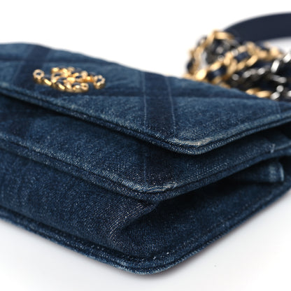Chanel Denim Quilted Chanel 19 Wallet On Chain WOC Blue 10 of 11
