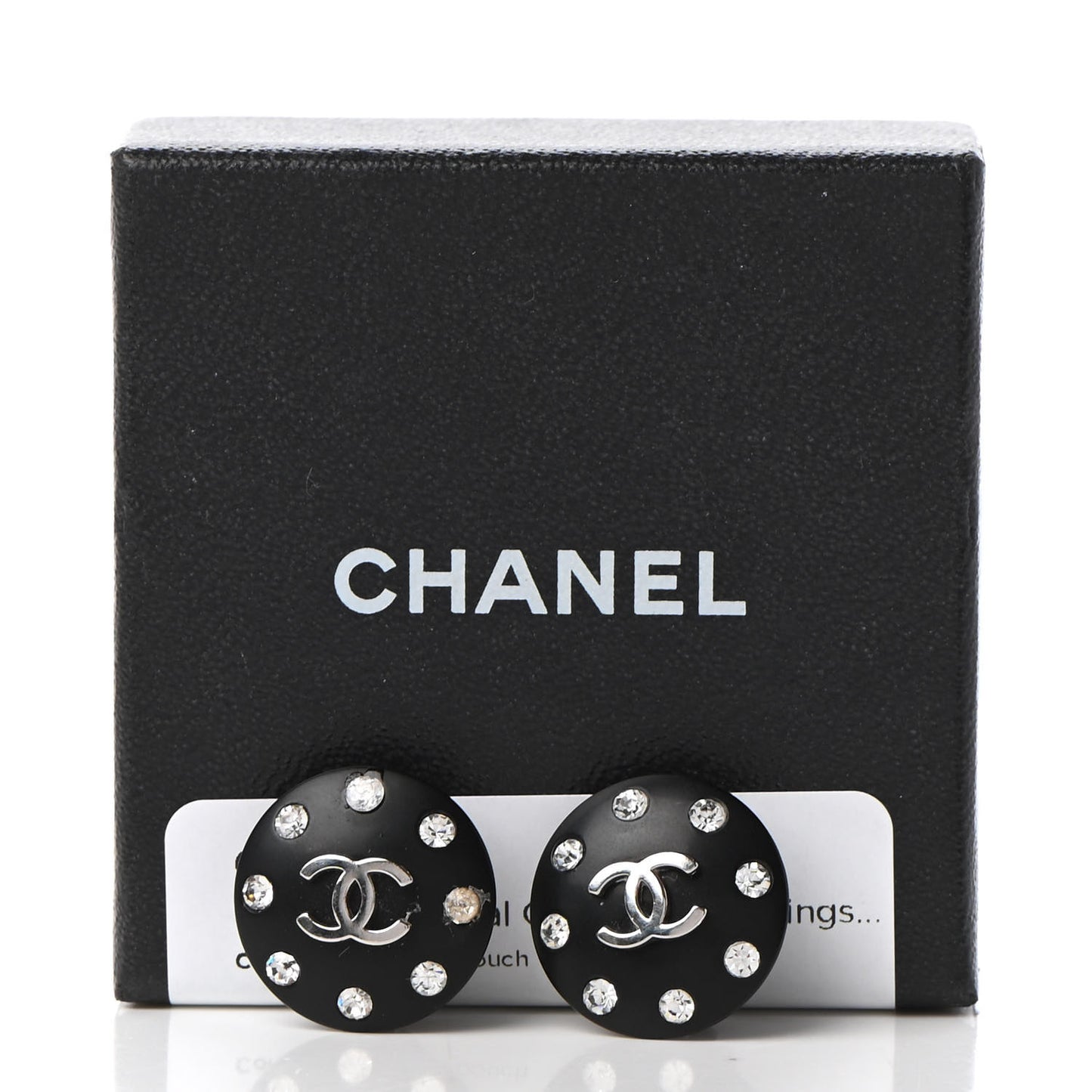 CC Crystal Studded Round Clip On Earrings Black Silver