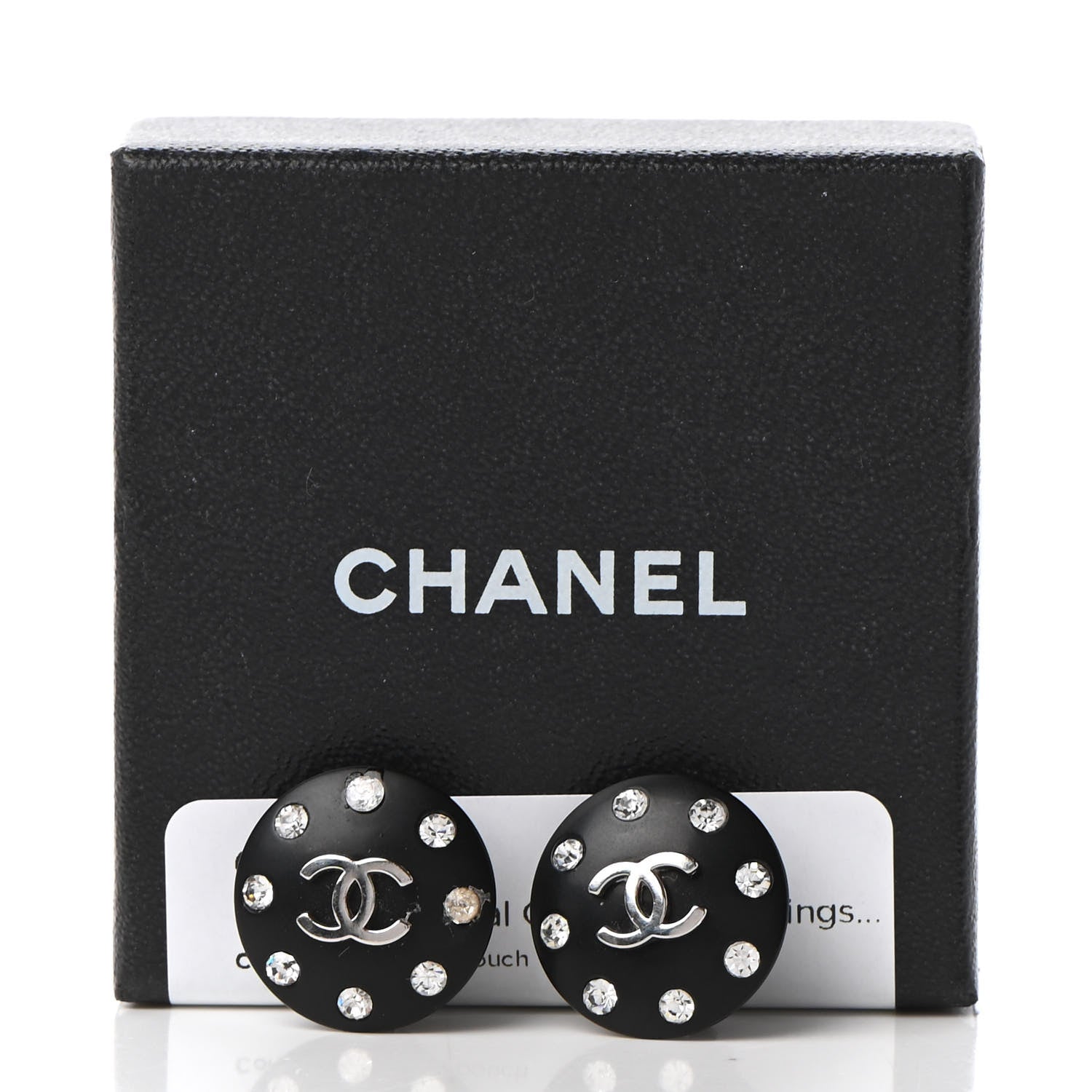 Chanel CC Crystal Studded Round Clip On Earrings Black Silver 5 of 5
