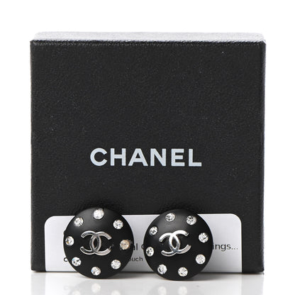 Chanel CC Crystal Studded Round Clip On Earrings Black Silver 5 of 5