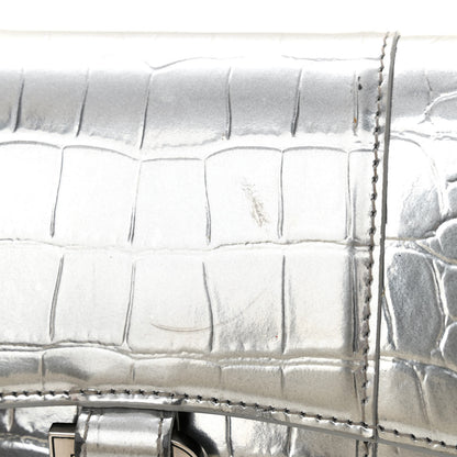 Balenciaga Metallic Calfskin Crocodile Embossed Hourglass Chain Bag Silver 12 of 12