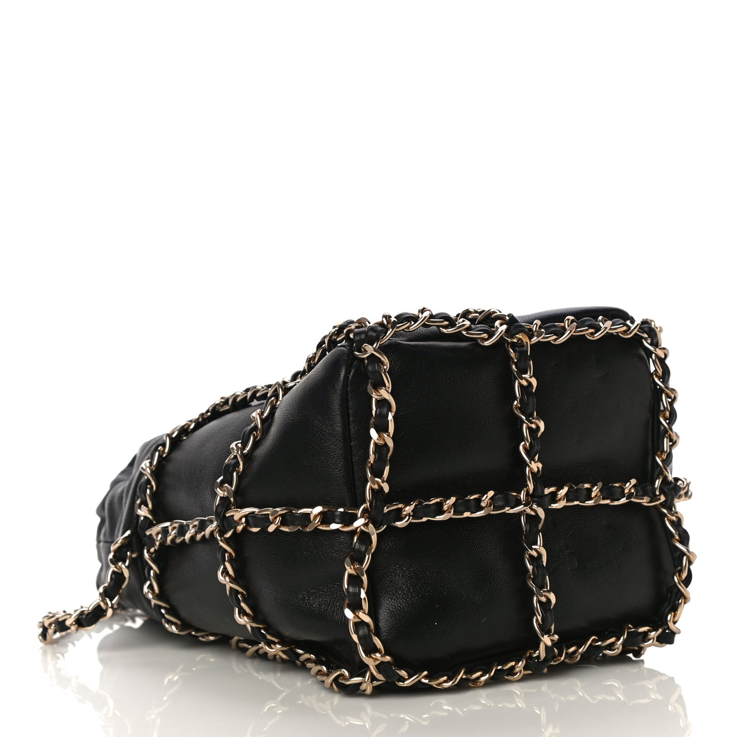 Lambskin Bucket Chain Drawstring Bag Black