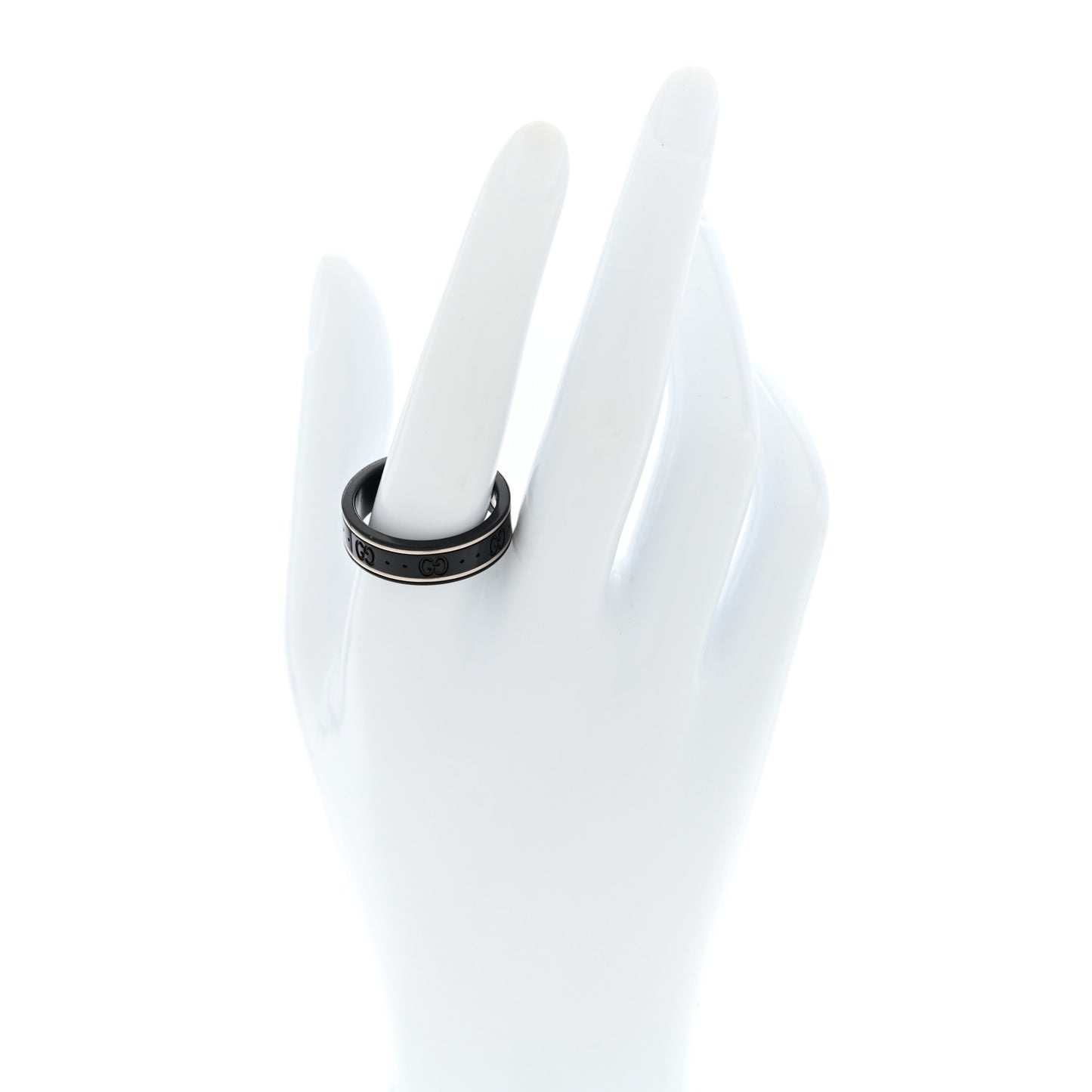 18K White Gold Ceramic Icon Band Ring 64 10.75 Black