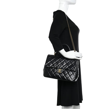 Chanel Calfskin Quilted Large Gold Bar Top Handle Flap Black 2 of 11