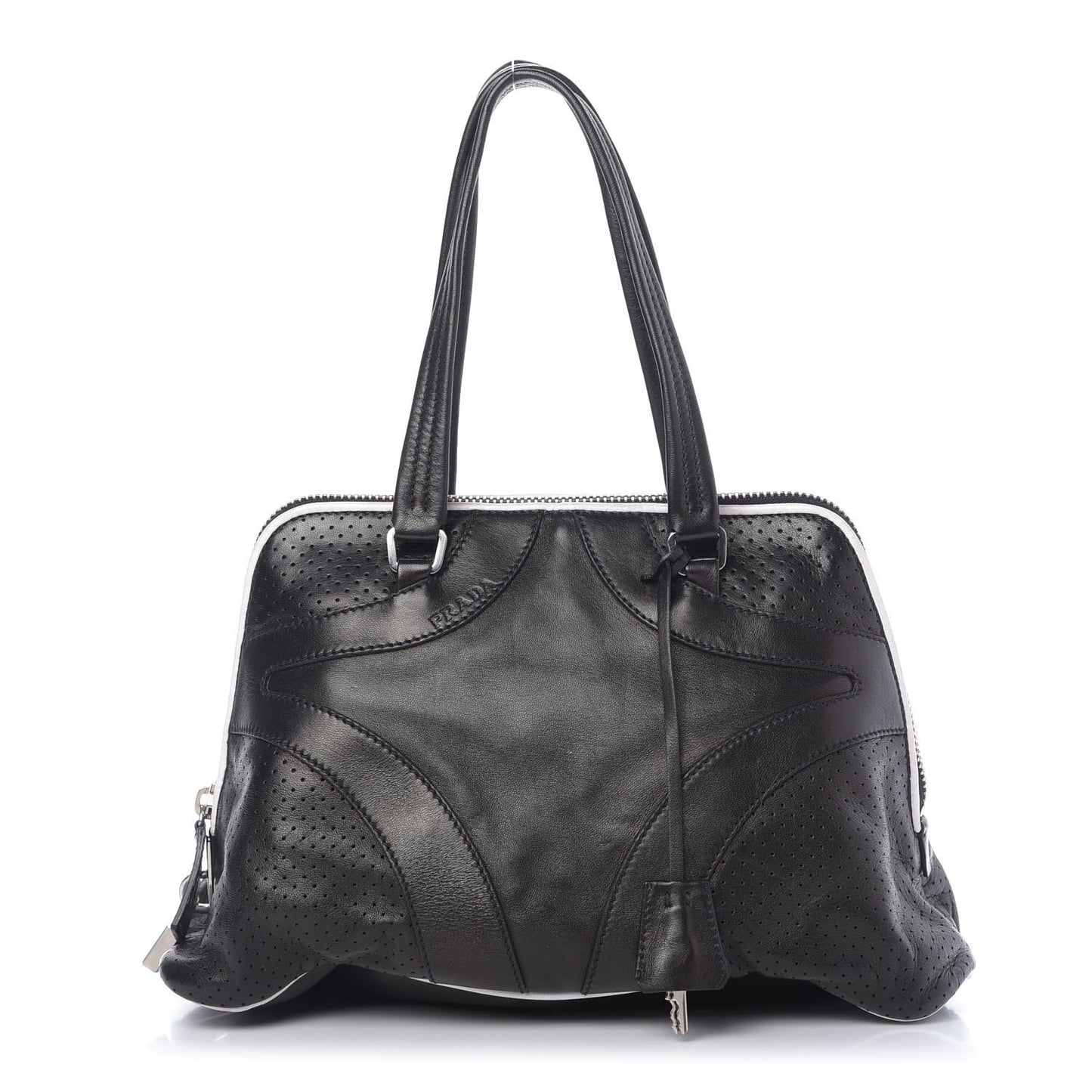 Vitello Drive Perforated Shoulder Bag Black