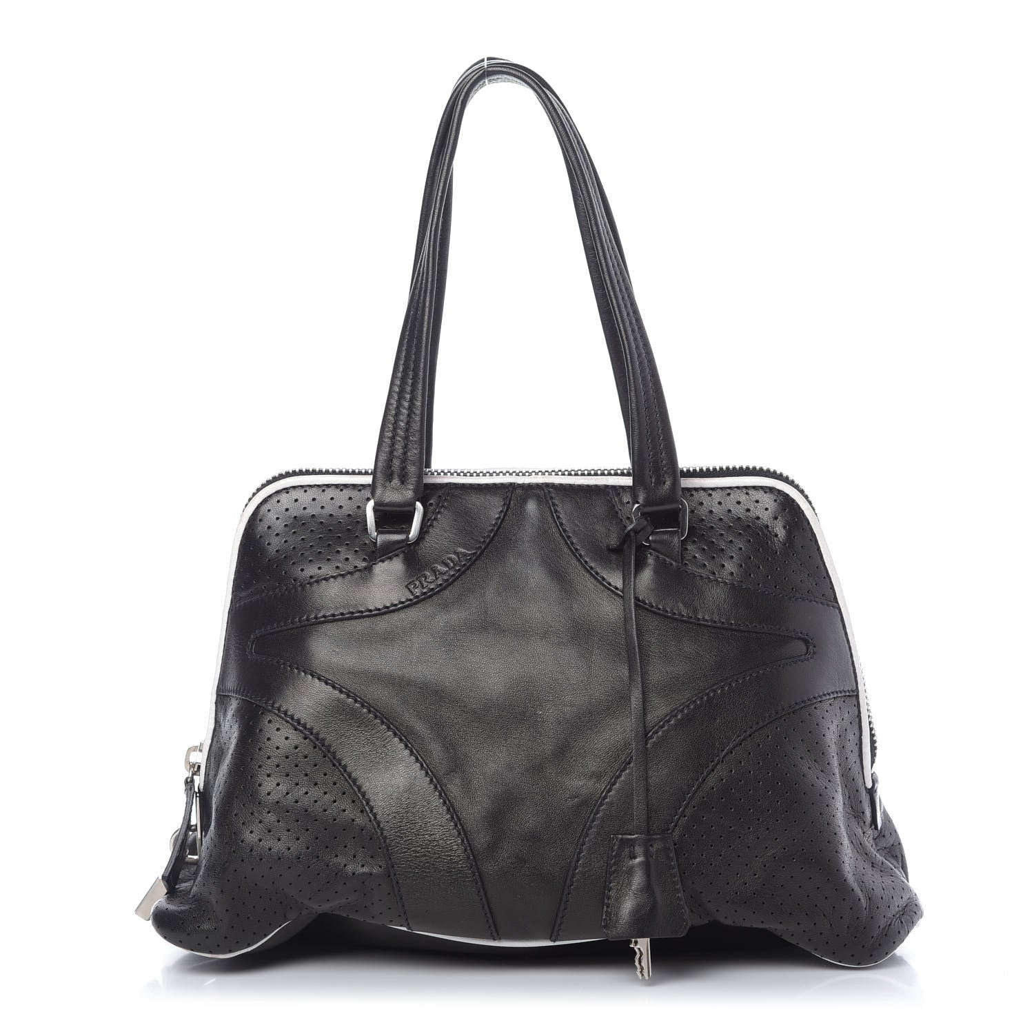 Prada Vitello Drive Perforated Shoulder Bag Black 1 of 14