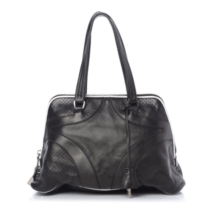 Prada Vitello Drive Perforated Shoulder Bag Black 1 of 14