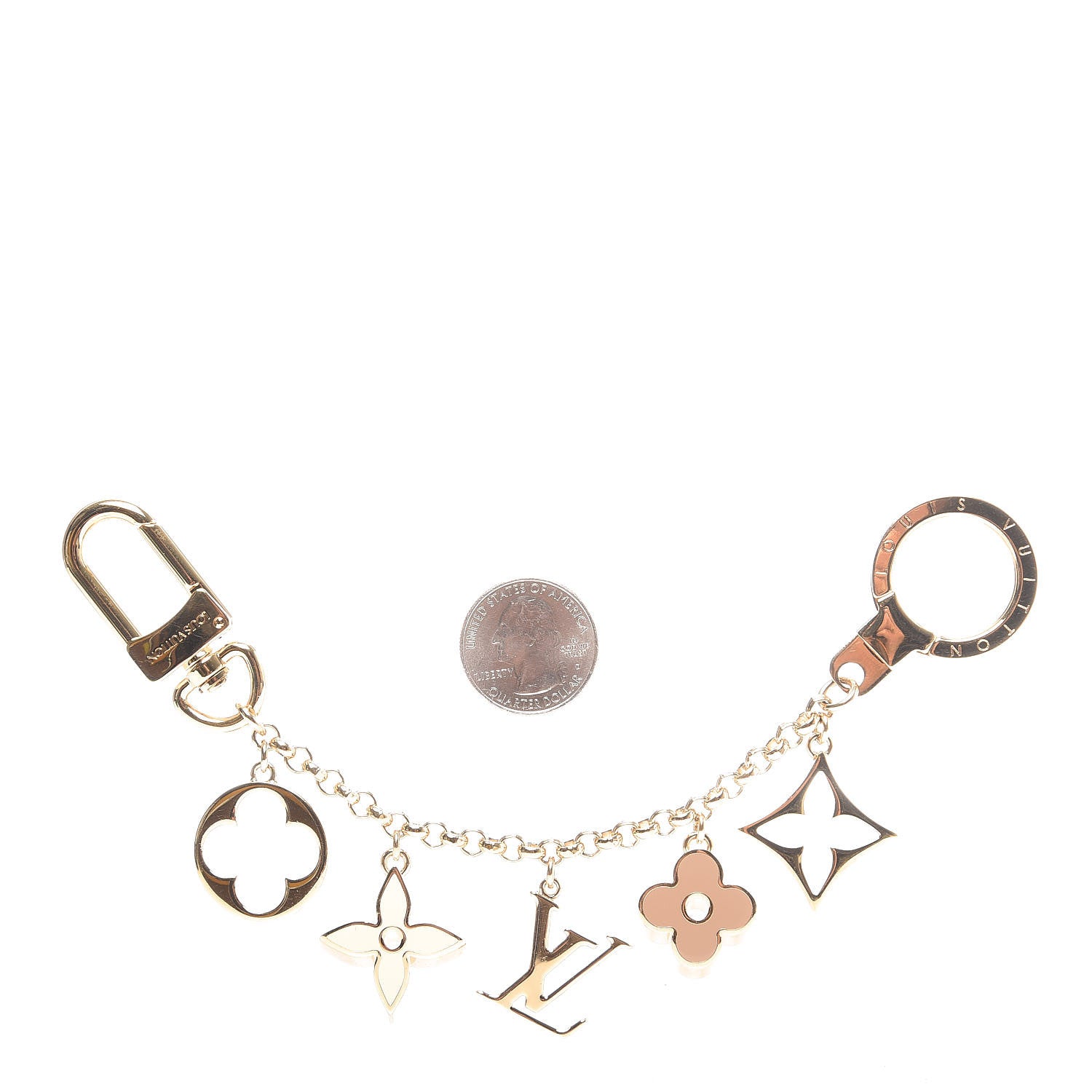 Louis Vuitton Brass Enamel Fleur De Monogram Bag Charm Chain Gold 2 of 4