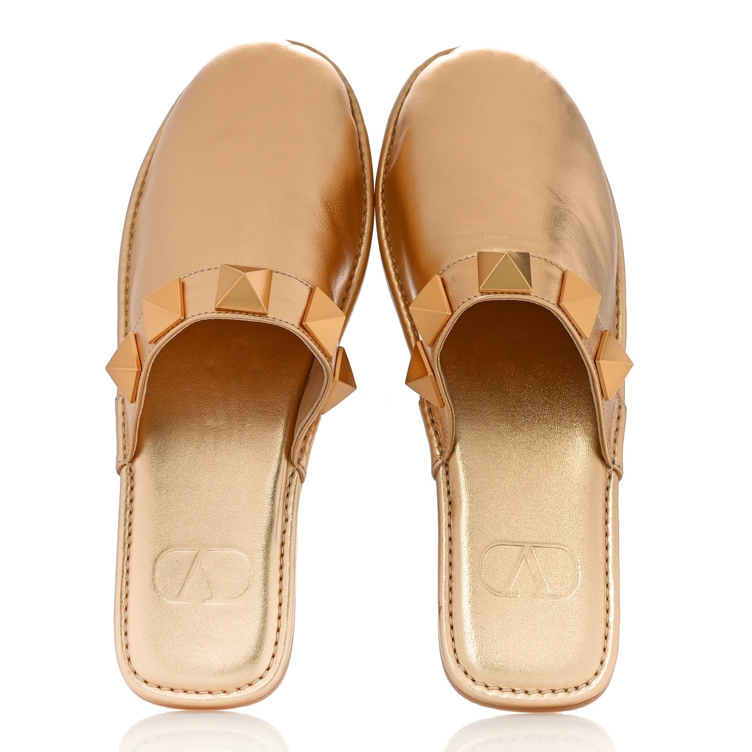 Valentino Garavani Metallic Nappa Roman Stud Slippers 36.5 Antique Brass 6 of 11