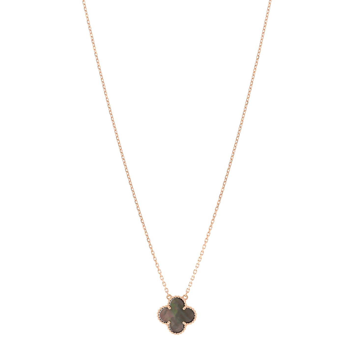 18K Rose Gold Gray Mother of Pearl Vintage Alhambra Pendant Necklace
