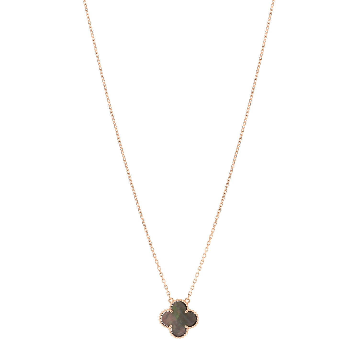 Van Cleef & Arpels 18K Rose Gold Gray Mother of Pearl Vintage Alhambra Pendant Necklace 1 of 5