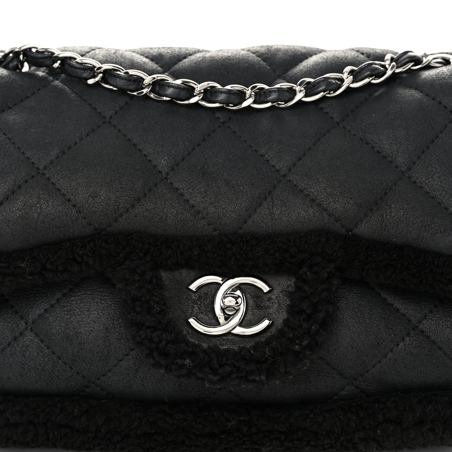 Shearling Quilted Jumbo Single Flap Black