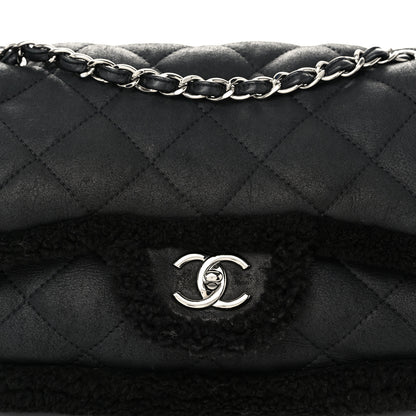 Chanel Shearling Quilted Jumbo Single Flap Black 7 of 9
