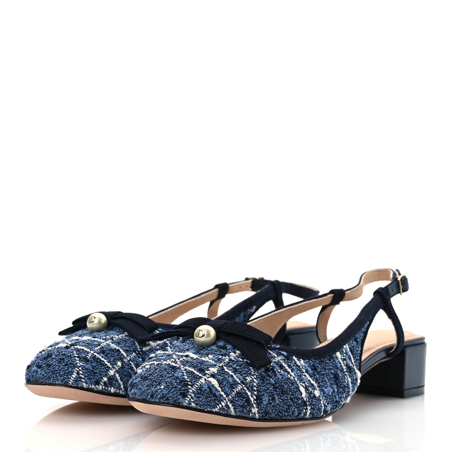 Tweed Cannage Slingback Ballet Pumps 39 Denim