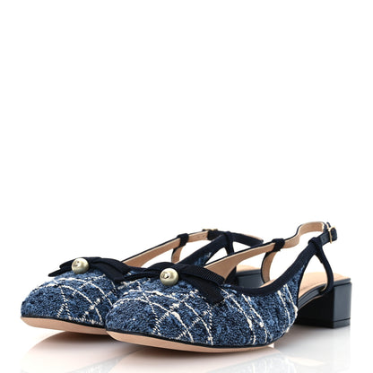 Christian Dior Tweed Cannage Slingback Ballet Pumps 39 Denim 4 of 11