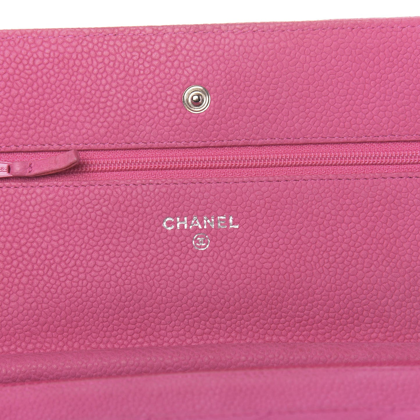 Iridescent Caviar Quilted Wallet on Chain WOC Pink