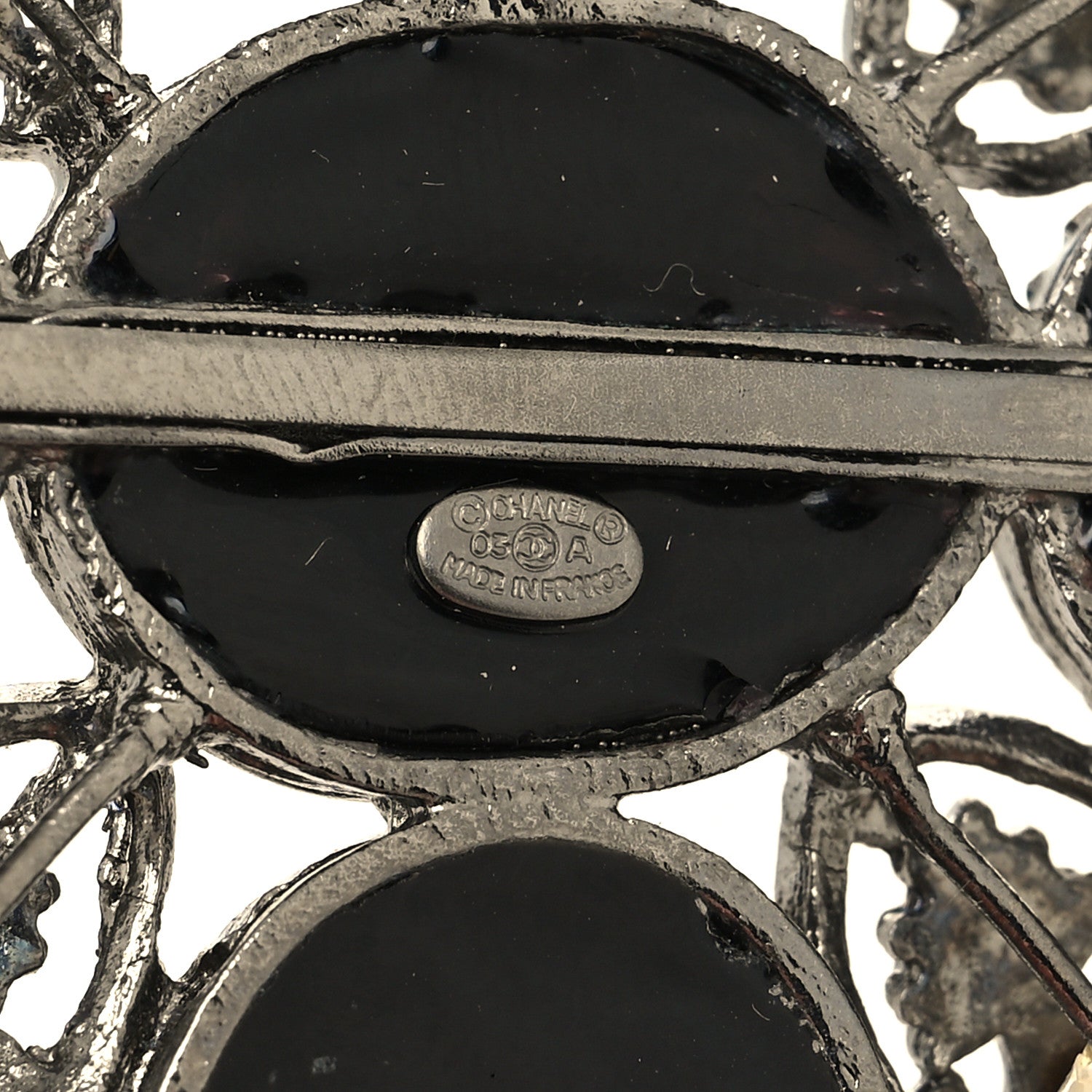Chanel Pearl Gripoix Poured Glass CC Brooch Silver Black 3 of 3