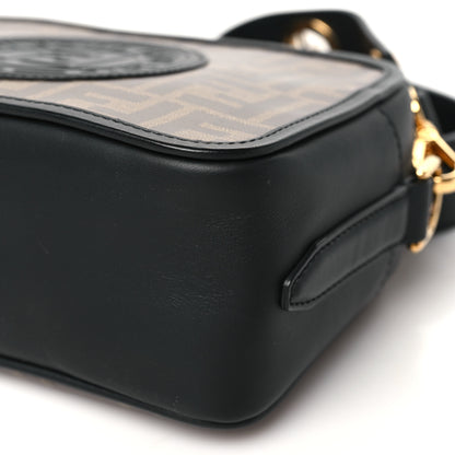 Fendi Glazed Fabric Vitello Century F is Fendi FF 1974 Stamp Patch Camera Case Mogano Panna Black 10 of 10