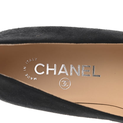Chanel Kid Suede Metallic Lambskin Cap Toe Ballerina Flats 38.5 Silver Black 7 of 9