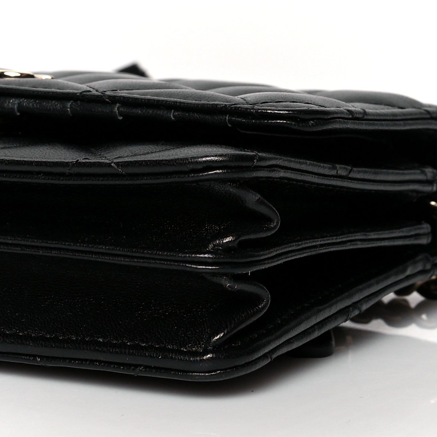 Lambskin Quilted Mini Camellia Bow Wallet On Chain WOC Black