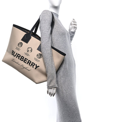 Burberry Cotton Canvas Calfskin Heritage Print Large Tote Beige 2 of 11