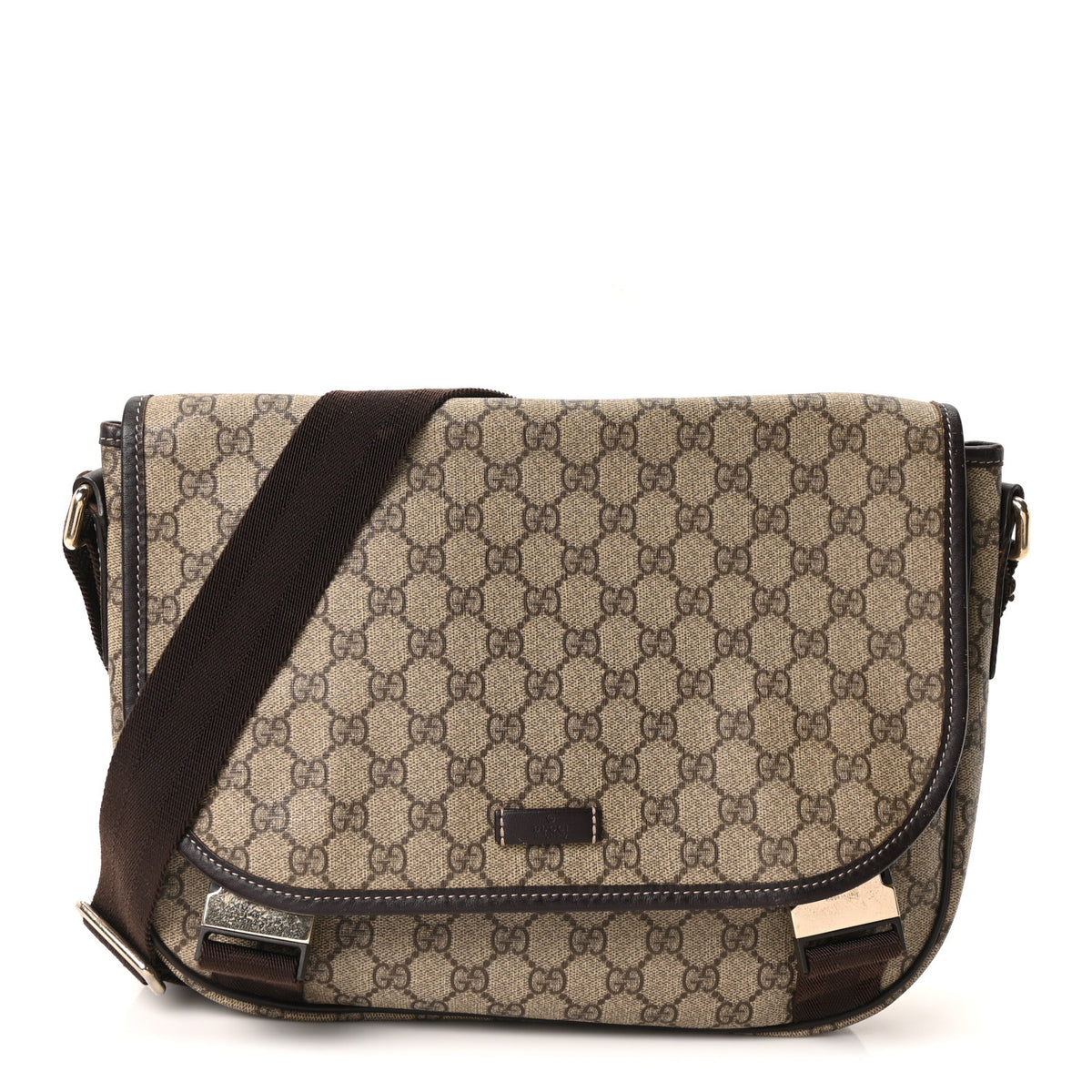 Gucci GG Plus Monogram Medium Double Buckle Flap Messenger Bag Beige Dark Brown 1 of 10