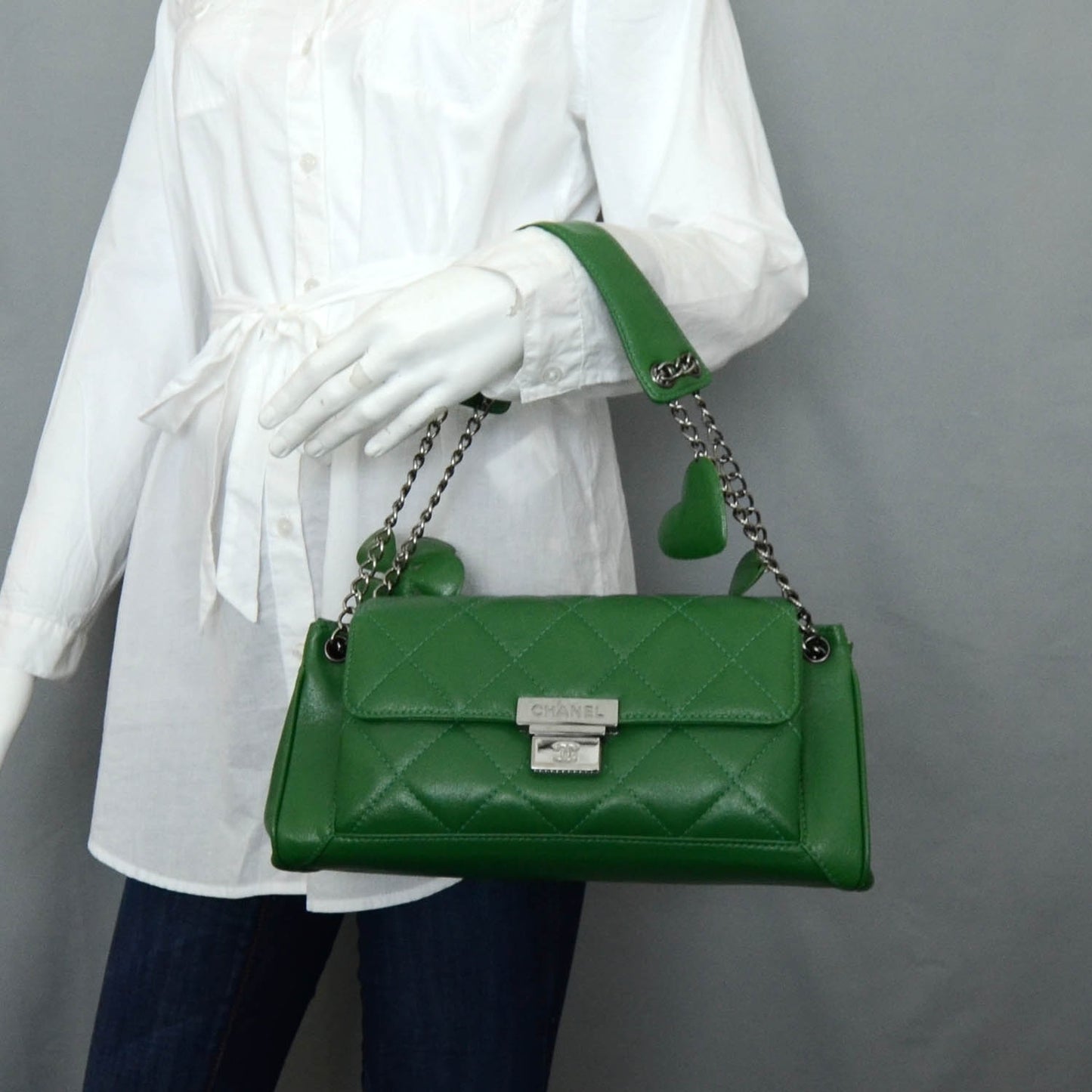 Leather Quilted Heart and Clove Flap Bag Green