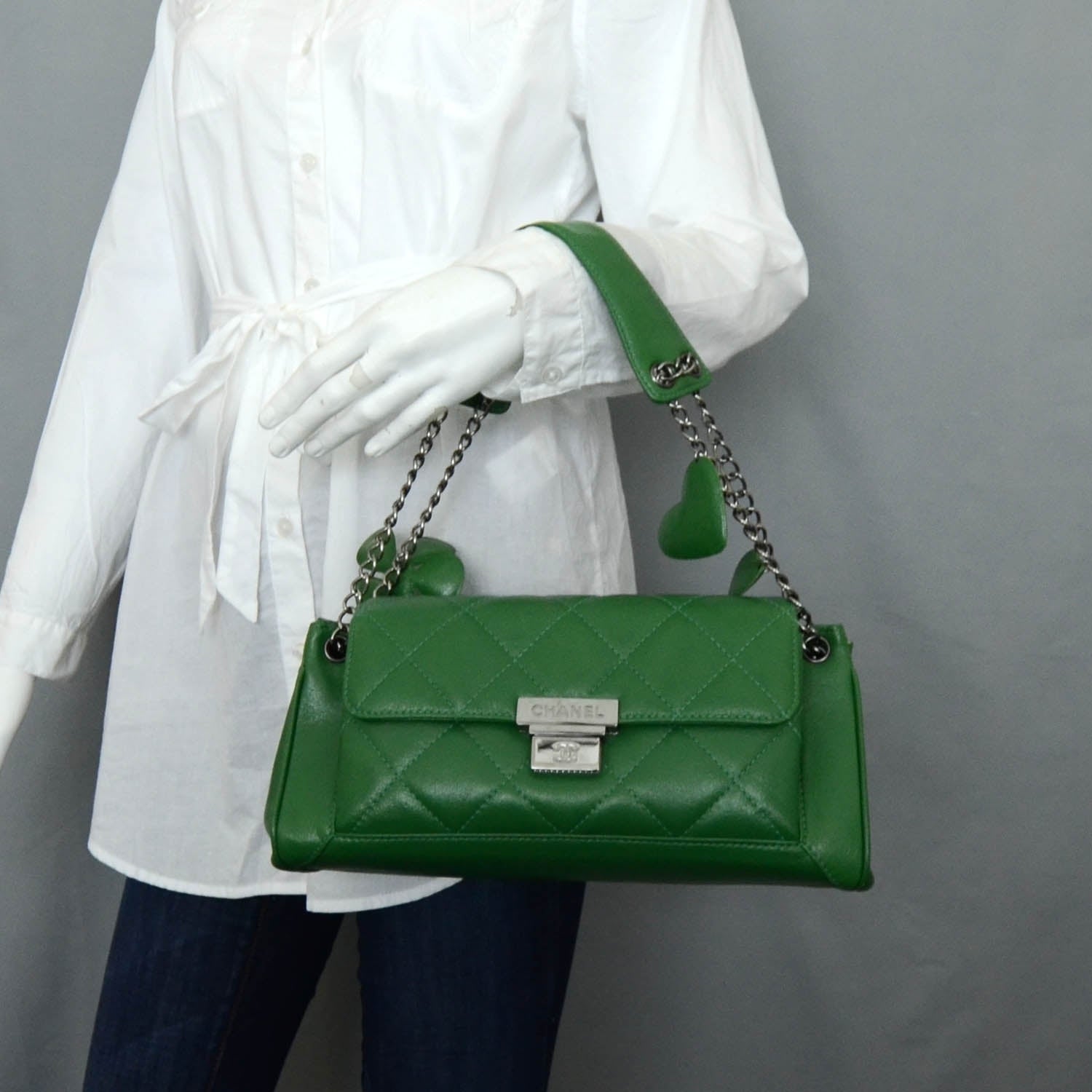 Chanel Leather Quilted Heart and Clove Flap Bag Green 2 of 12