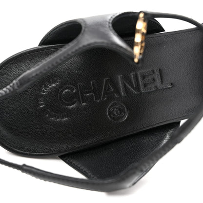 Chanel Lambskin Pointed Cap Toe CC Slingback Pumps 38 Black 8 of 12