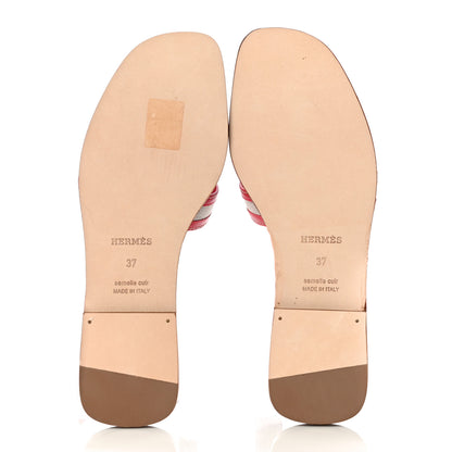 Hermes Canvas Calfskin Oran Sandals 37 Prunoir Rouge A Levre 7 of 9
