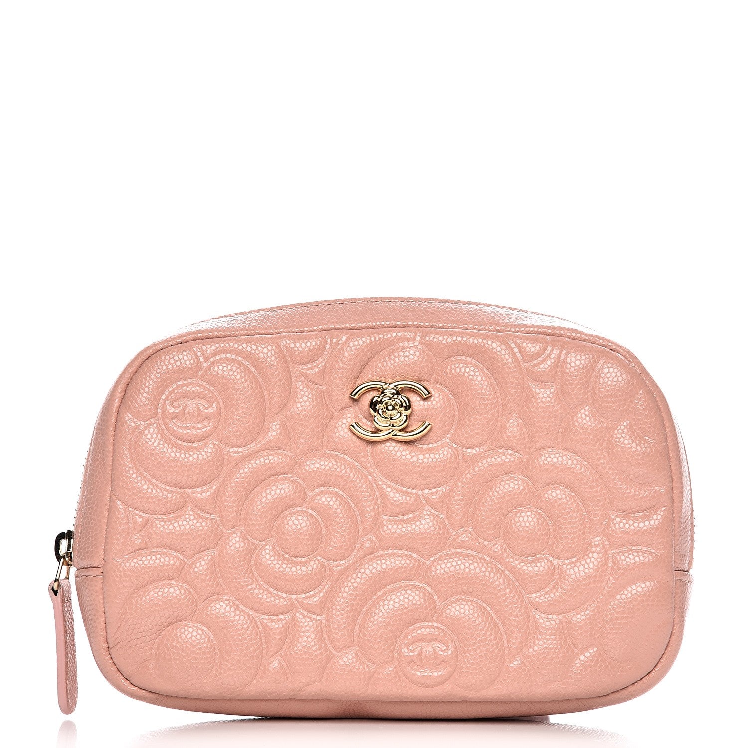 Chanel Caviar Camellia Embossed Small Cosmetic Case Nude 1 of 8