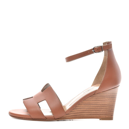 Hermes Calfskin Legend Wedge Sandals 36.5 Gold 1 of 7