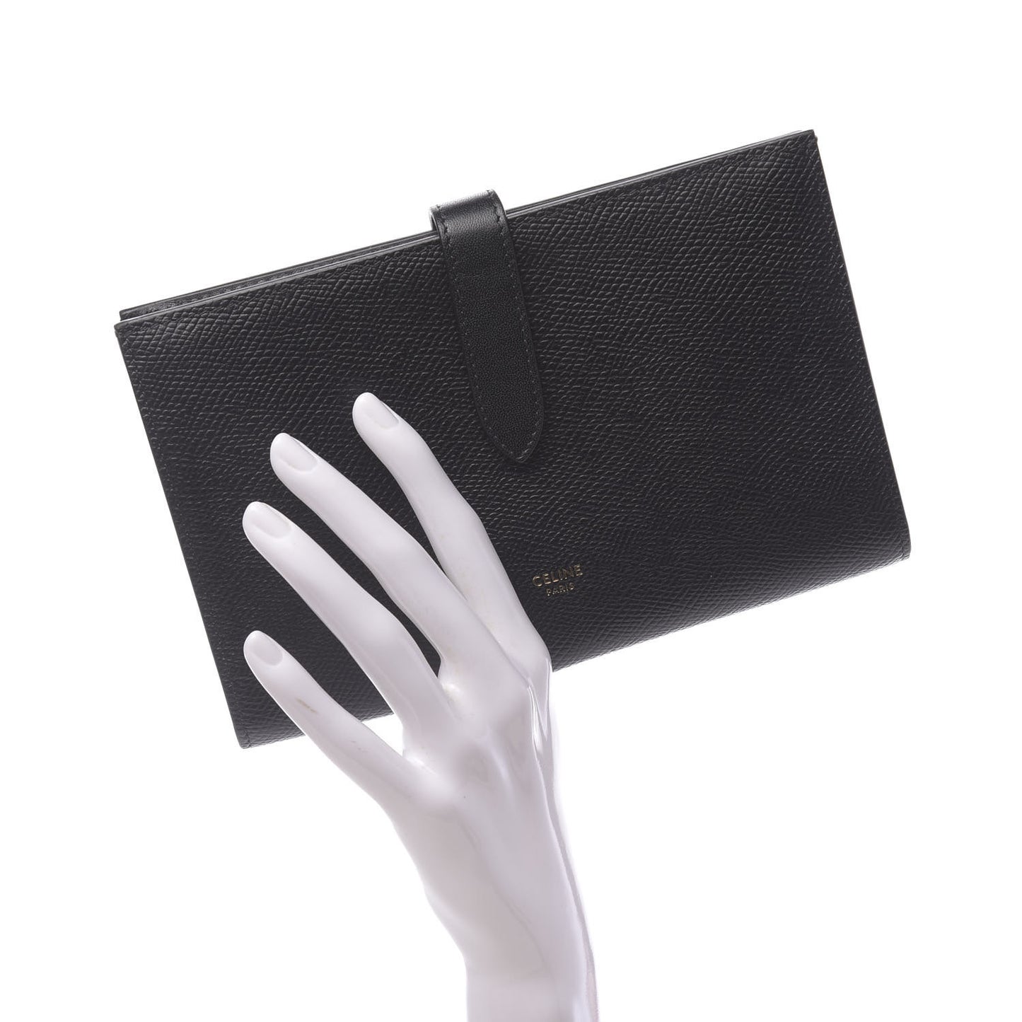 Grained Calfskin Large Multifunction Strap Wallet Black