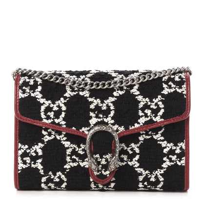 Gucci Tweed GG Monogram Mini Dionysus Chain Wallet Black White Romantic Cherry 1 of 11