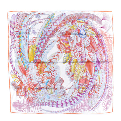 Hermes Silk Plumes En Fete Scarf 90 White Corail Parme 1 of 5
