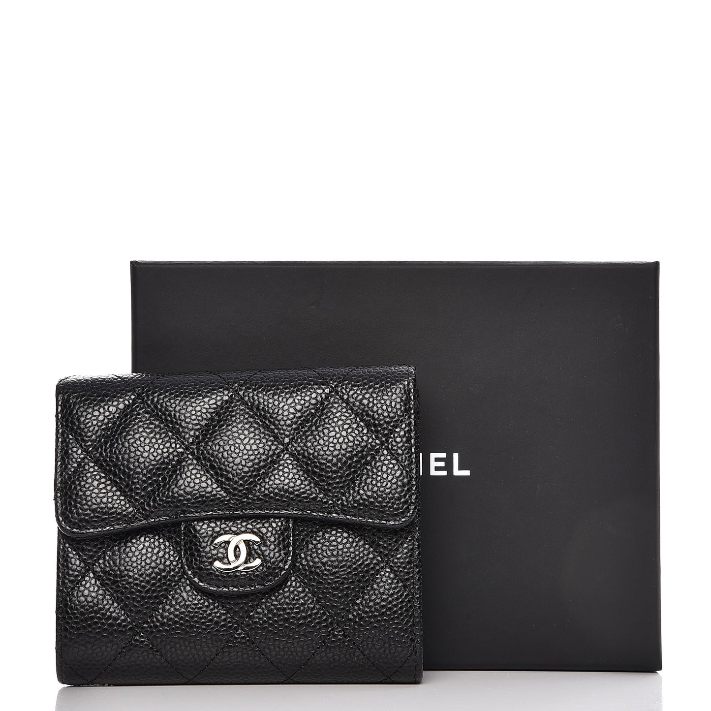 Caviar Quilted Compact Flap Wallet Black