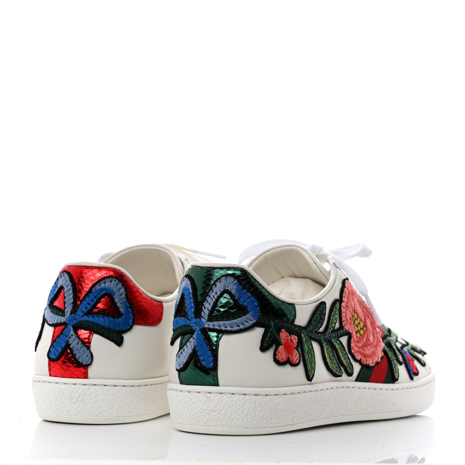 Gucci Calfskin Web Floral Embroidered Ace Sneakers 39.5 White 4 of 9