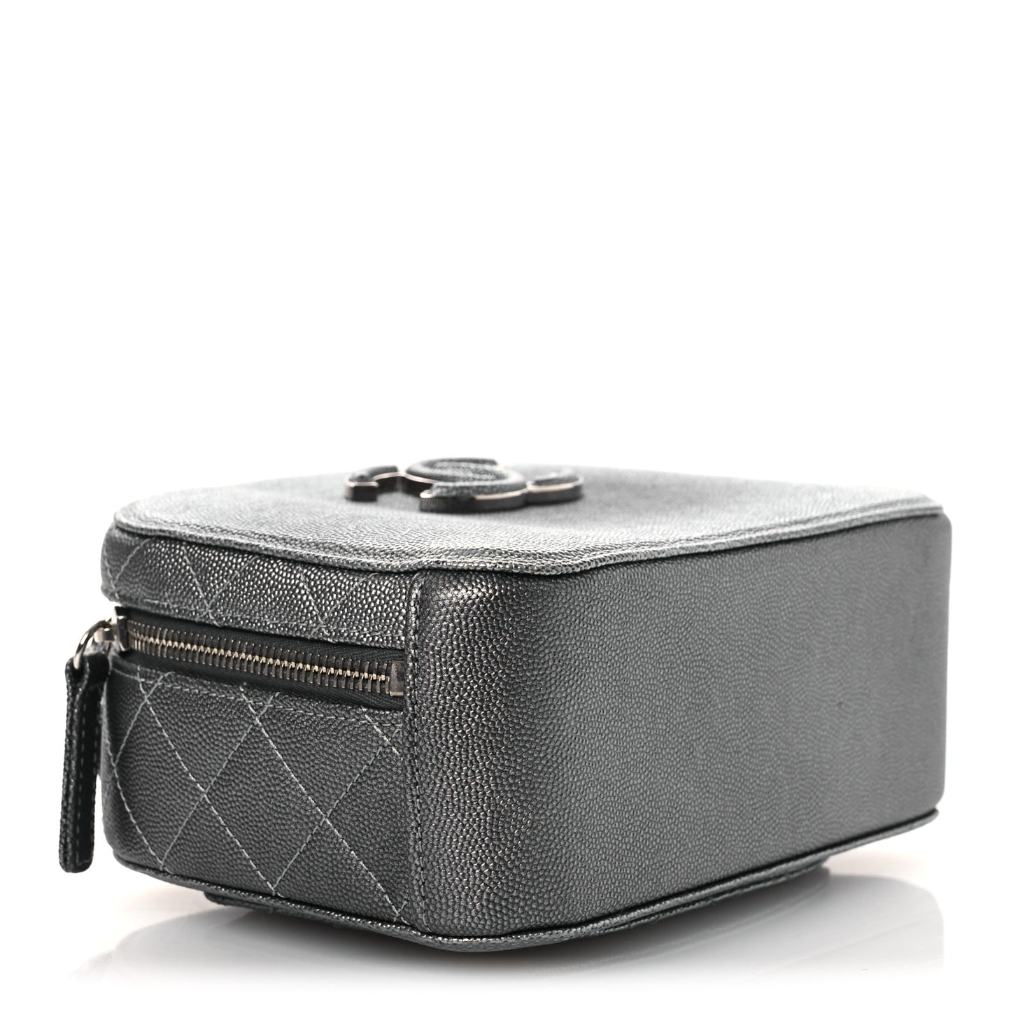 Metallic Caviar Small Coco Curve Vanity Bag Navy Blue Silver