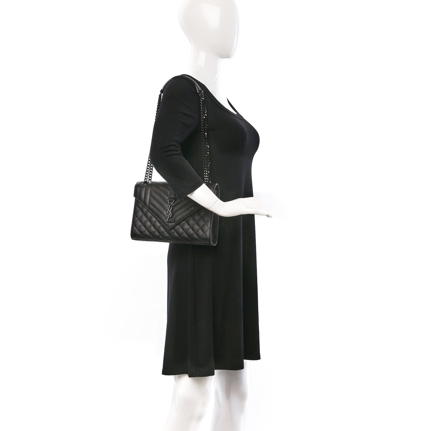 Grain De Poudre Textured Mixed Matelasse Triquilt Medium Monogram Monochrome Satchel Black
