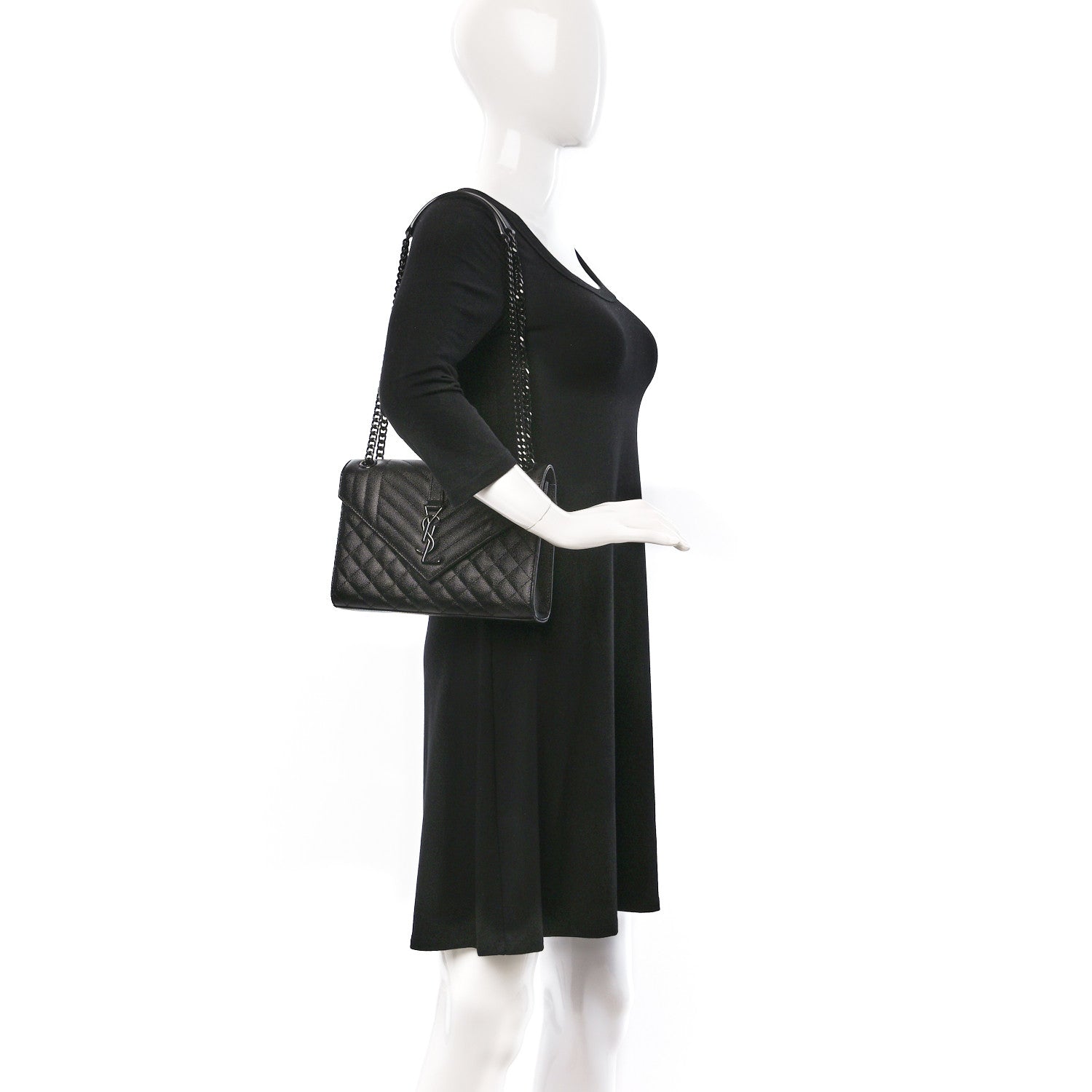 Saint Laurent Grain De Poudre Textured Mixed Matelasse Triquilt Medium Monogram Monochrome Satchel Black 2 of 8