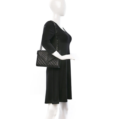 Saint Laurent Grain De Poudre Textured Mixed Matelasse Triquilt Medium Monogram Monochrome Satchel Black 2 of 8