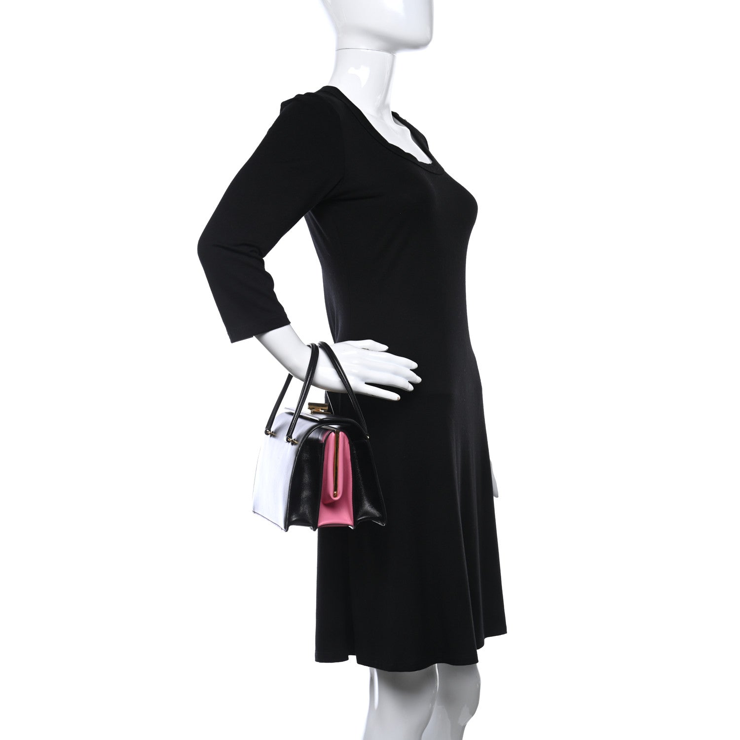 Prada Box Calfskin Bi-Color Shoulder Bag Black Begonia 2 of 9