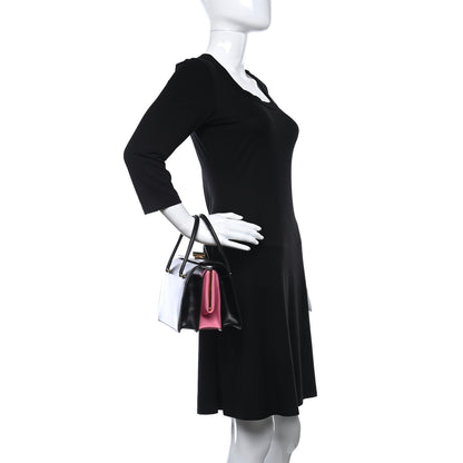 Prada Box Calfskin Bi-Color Shoulder Bag Black Begonia 2 of 9
