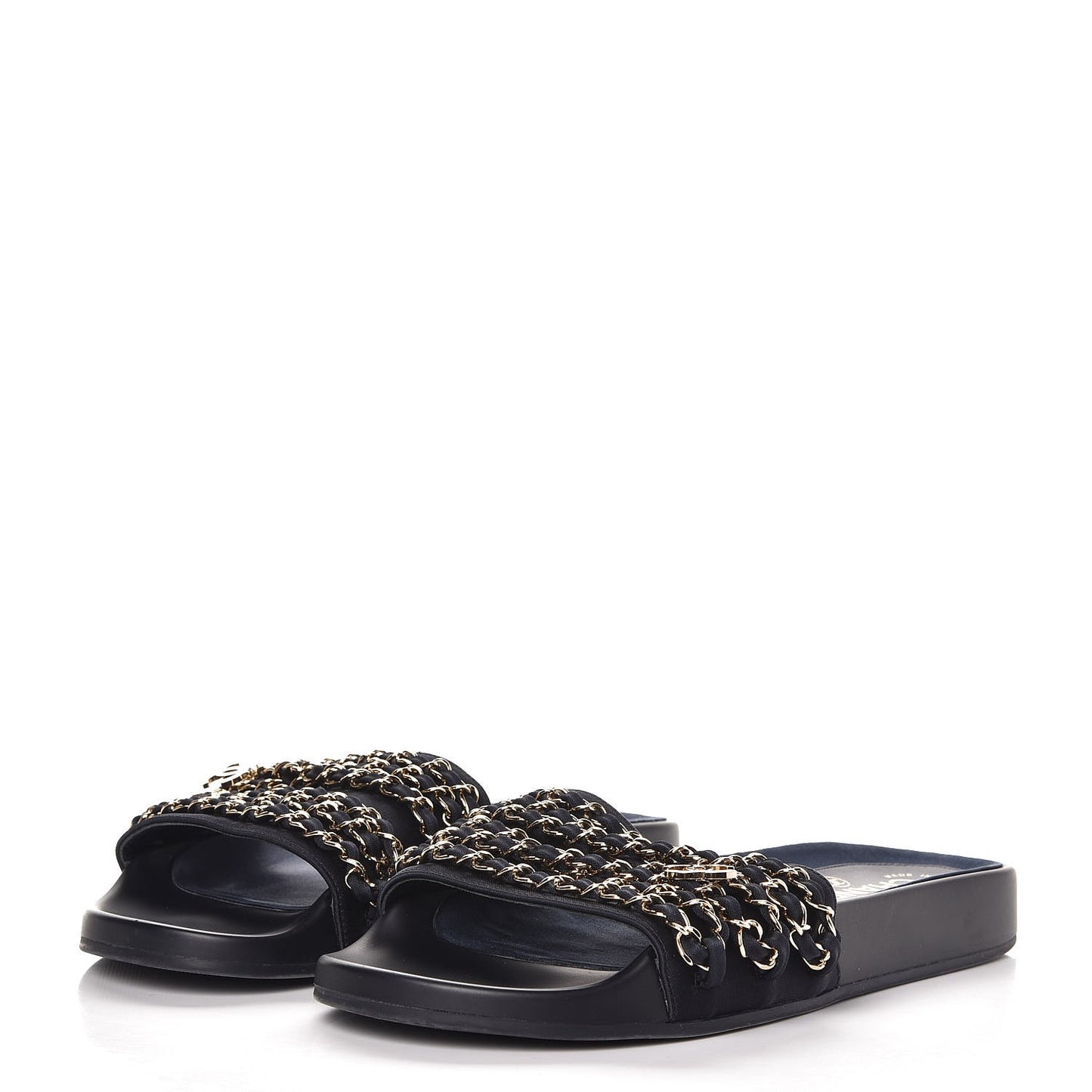 Lambskin Canvas Chain Flat Sandals 39 Marine