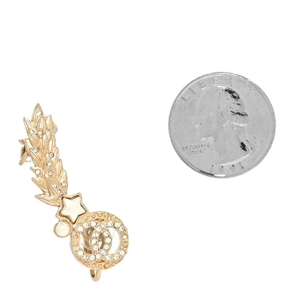 Chanel Resin Crystal Pearl Feather Star CC Single Clip On Earring Gold 2 of 4