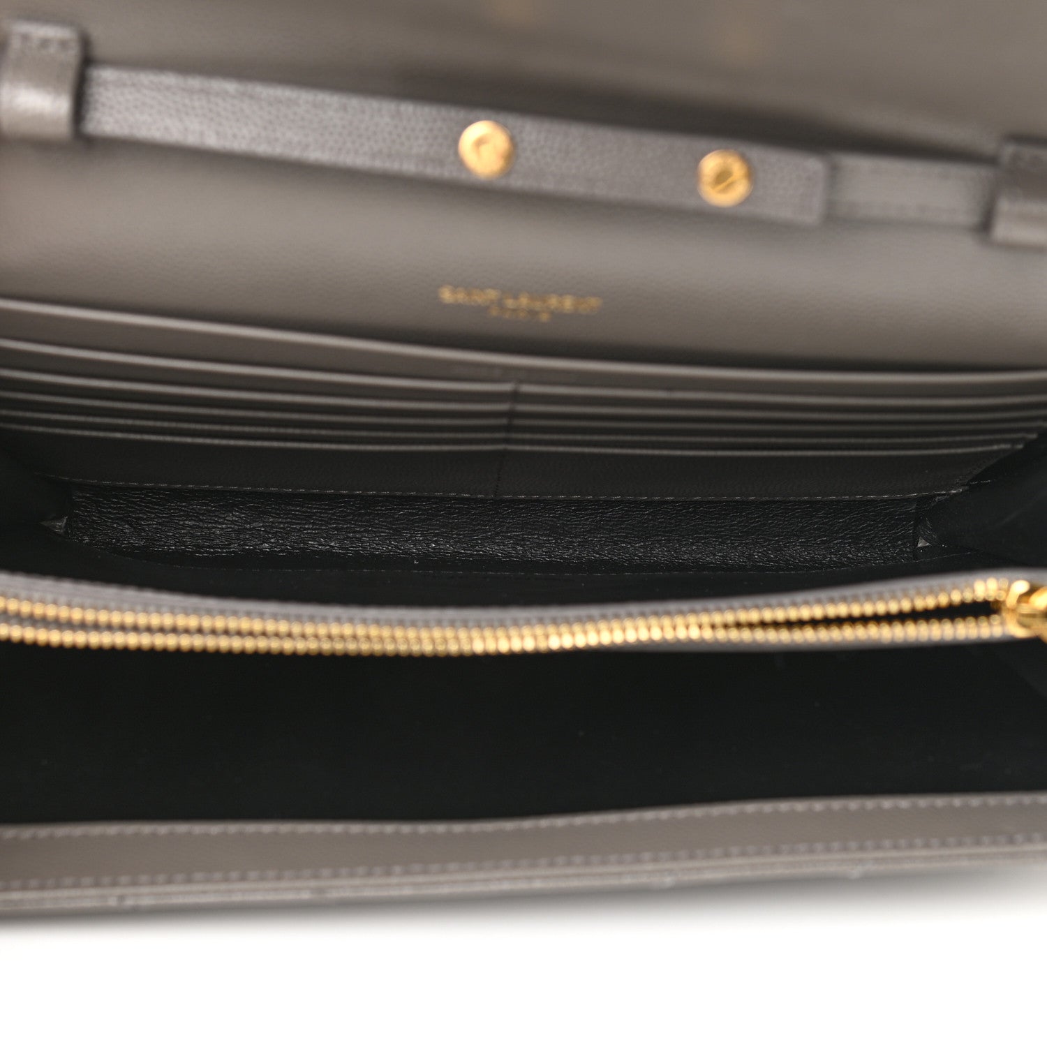 Saint Laurent Grain De Poudre Matelasse Chevron Monogram Chain Wallet Fog 5 of 10